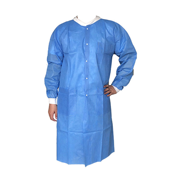 ඉවත දැමිය හැකි Pp සහ Pe Nonwoven Acid-resistant Medical Blue Lab Coat